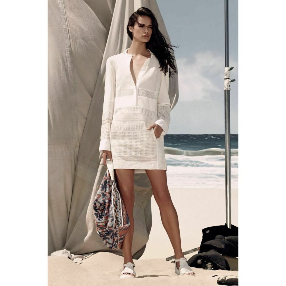 BCBGMaxAzria Runway Resort M White Embroider Dress